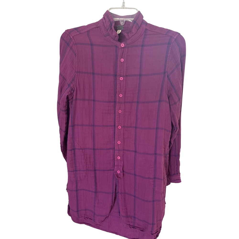 We The Free Purple Widowpane Style long button down cotton shirt purple black SM